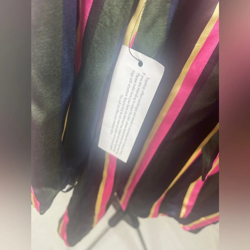 Top shop STRIPE PRINT MINI DRESS WITH TIE FRONT Size 8 (Medium) NWT - Picture 8 of 15